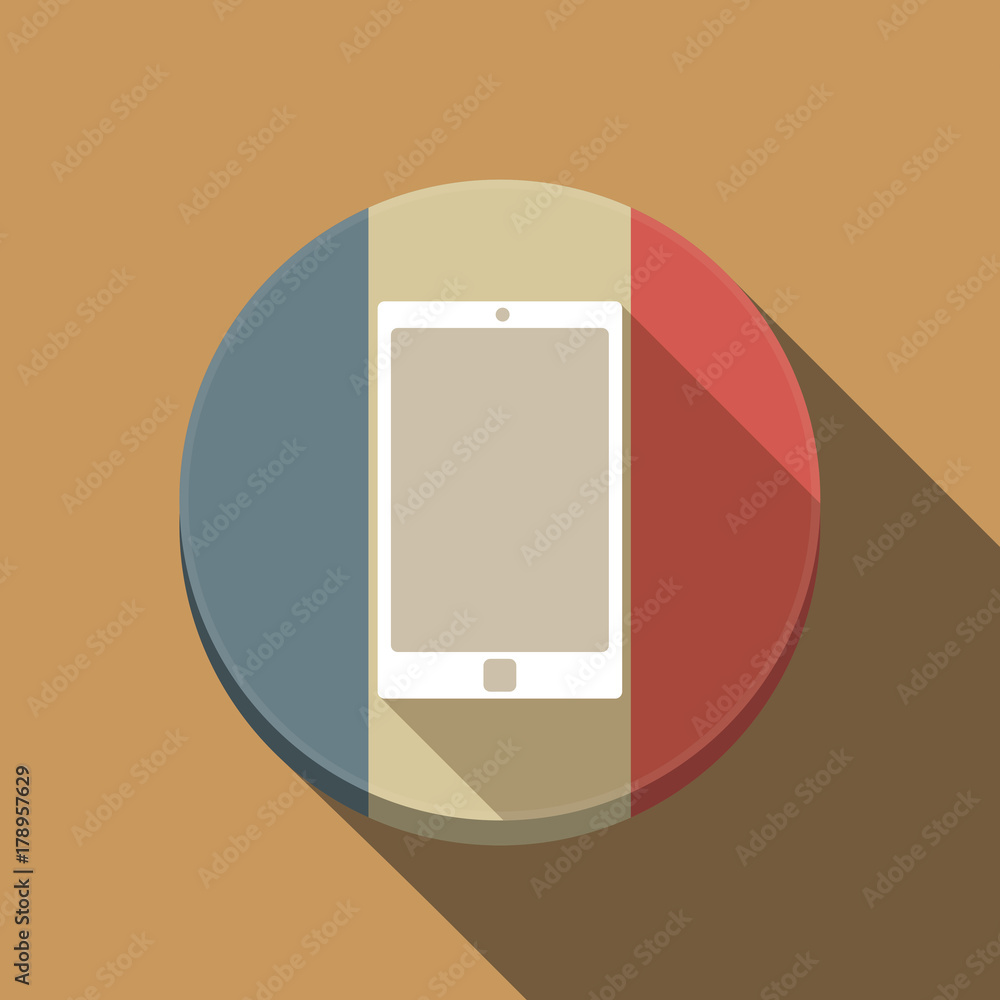 Sticker long shadow france flag with a smart phone