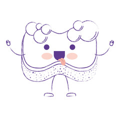 kawaii cartoon sponge with bubbles of soap in purple blurred silhouette