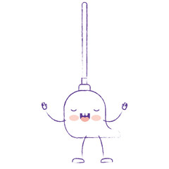 kawaii cartoon mop with wooden stick in purple blurred silhouette