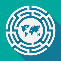 Long shadow labyrinth with a world map