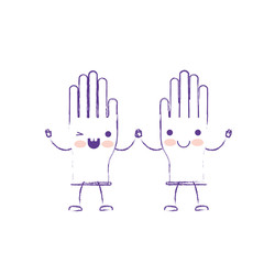 kawaii cartoon pair gloves holding hands in purple blurred silhouette