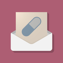 Long shadow opened letter with a pill