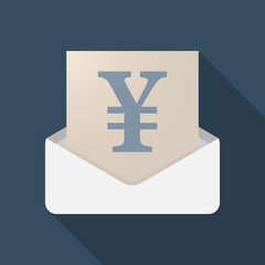 Long shadow opened letter with a yen sign