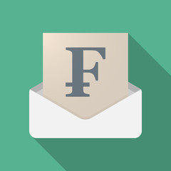 Long shadow opened letter with a swiss franc sign