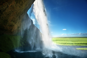 Seljalandfoss waterfall in summer time, Iceland