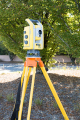 Surveyor instrument is for measuring level on construction site. Surveyors ensure precise...