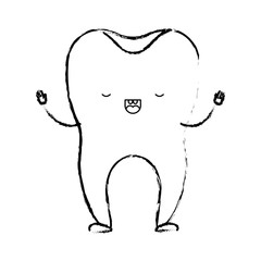 healthy tooth cartoon in monochrome blurred silhouette