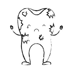 dirty tooth cartoon in monochrome blurred silhouette