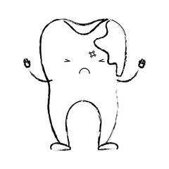 cartoon tooth with caries by side in monochrome blurred silhouette