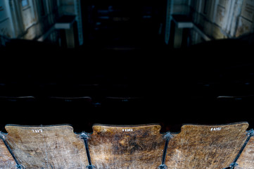 Detail of Wood and Cast Iron Seats - Abandoned Historic Theater, Pittsburgh, Pennsylvania