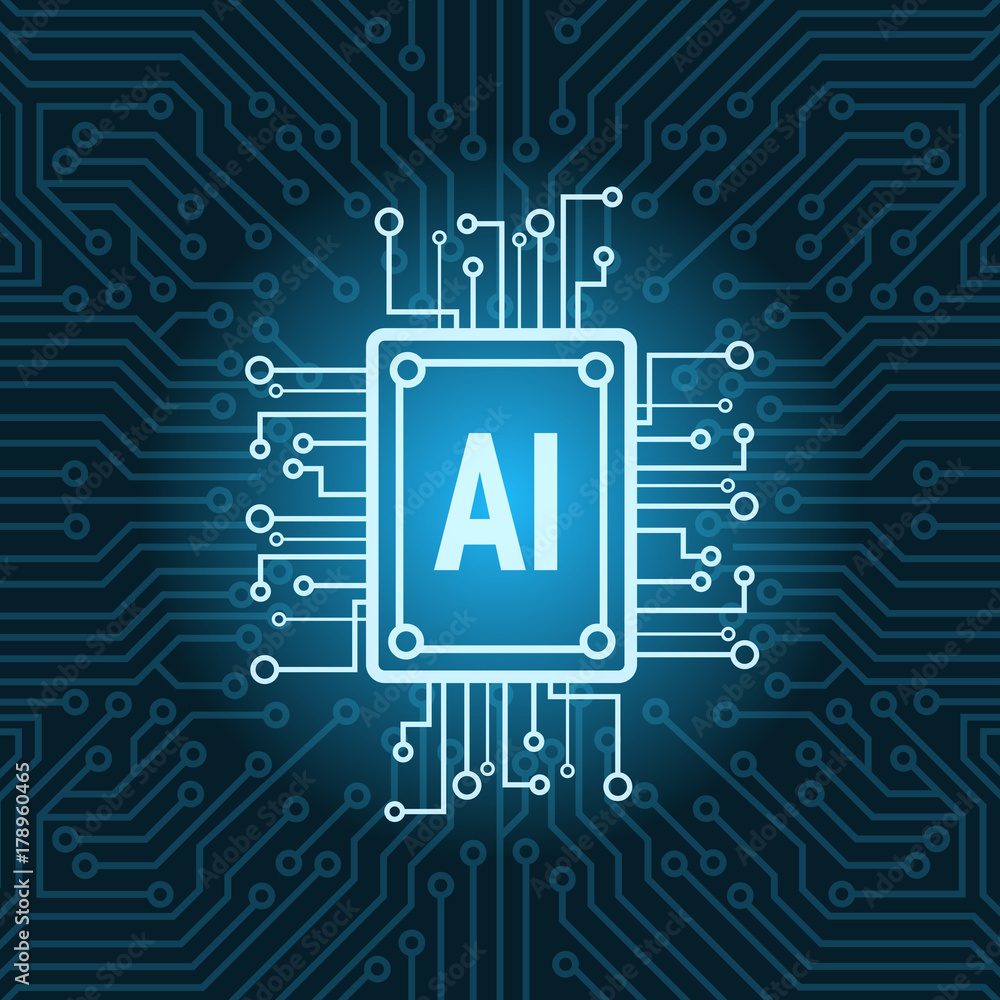 Aufkleber artificial intelligence chip on circuit motherboard background modern technology concept vector illu