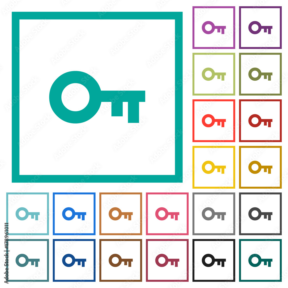 Poster old key flat color icons with quadrant frames