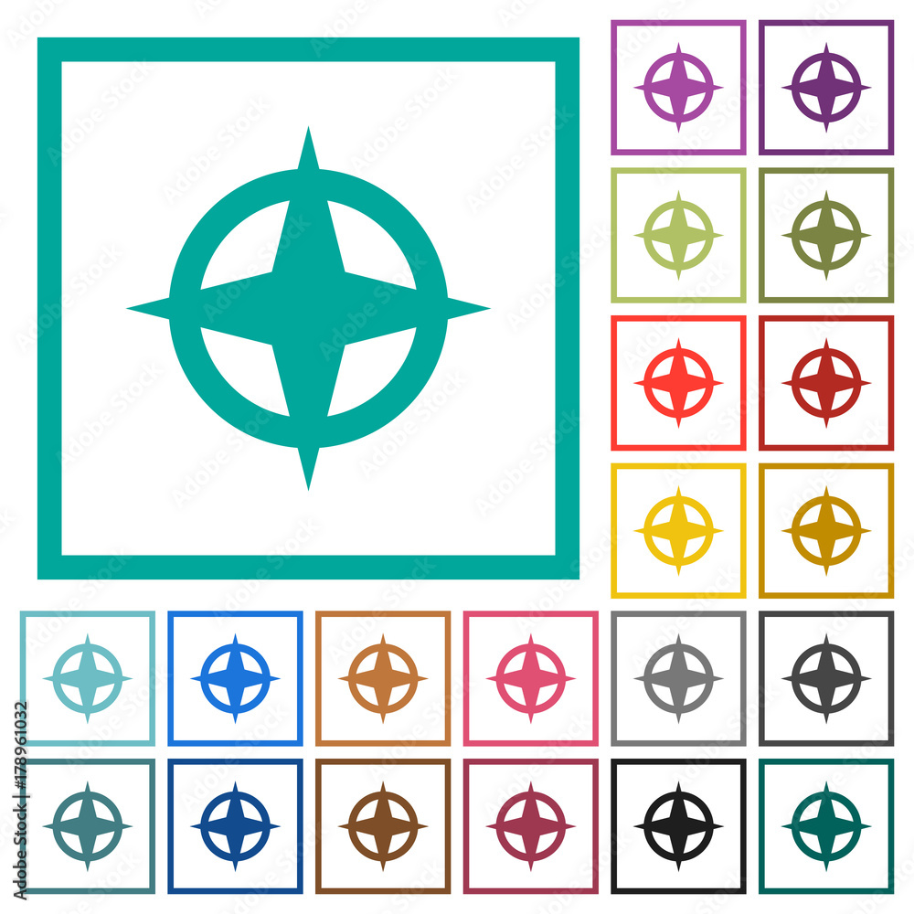 Poster map directions flat color icons with quadrant frames