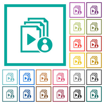 Playlist author flat color icons with quadrant frames