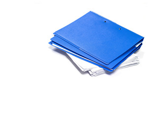 blue files folder. retention of contracts and paper. with isolated white background copy space
