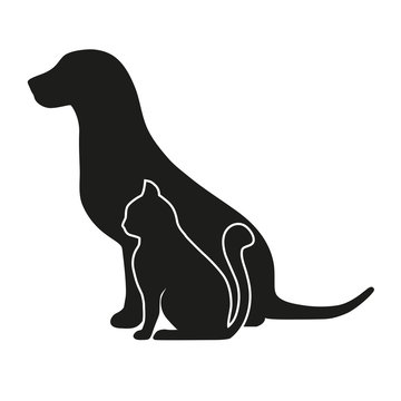 silhouette of dog and cat on white background