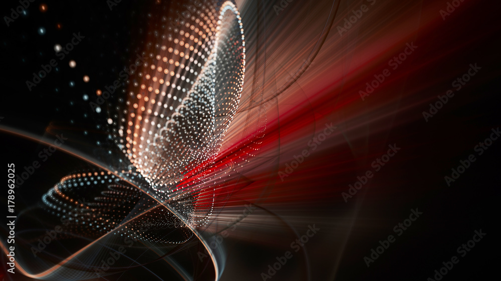 Poster abstract black and red background. fractal graphics series. three-dimensional composition of dots, w