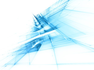 Abstract blue and white background element. Fractal graphics series. Three-dimensional composition of repeating grids. Information technology concept.