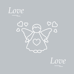 Cute vector illustration: angel and hearts. Love symbol.