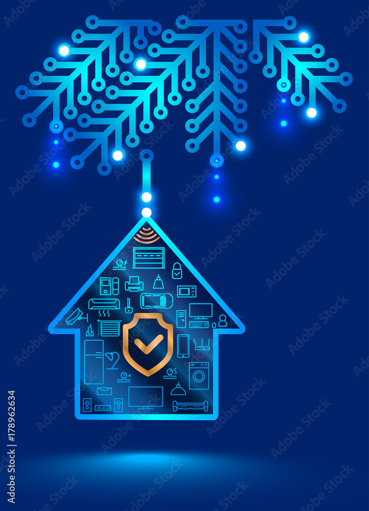Poster electronic home security system. christmas decoration in the form of a printed circuit board. christ