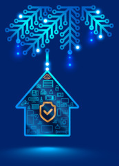 electronic home security system. Christmas decoration in the form of a printed circuit Board. Christmas ball on the Christmas tree, internet of things