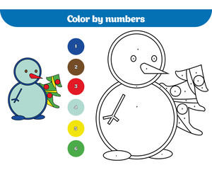 Color by number, education game for children. Coloring page, drawing kids activity. Christmas Xmas and New Year holidays design