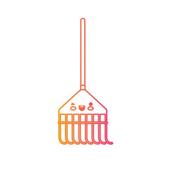 kawaii rake leaves with wooden stick in degraded yellow to magenta silhouette