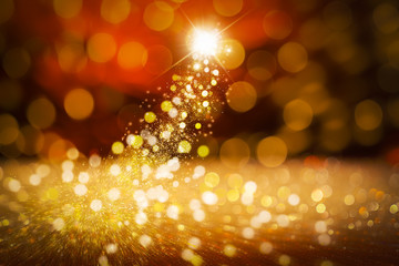 Christmas eve comet , particles ,Red background, glitter 