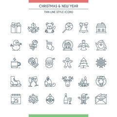 Christmas thin line icons set