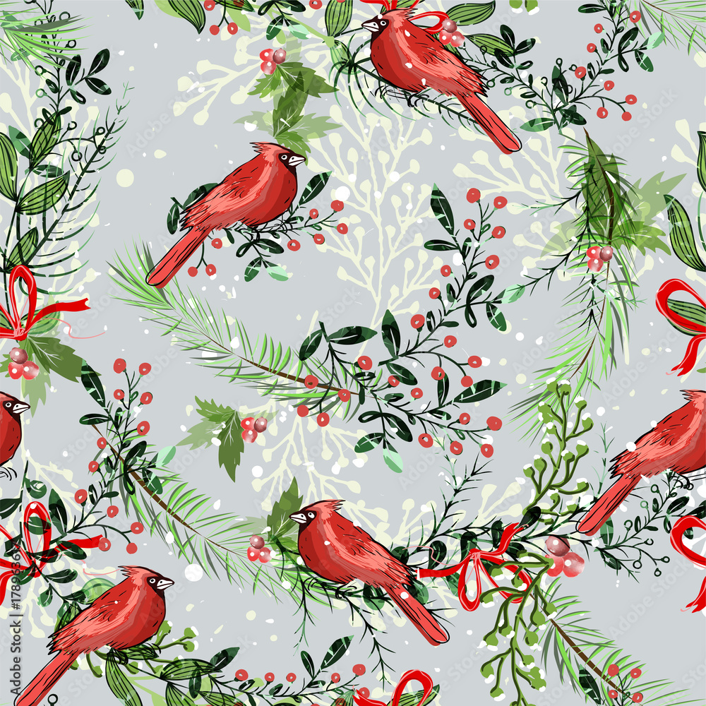 Wall mural vintage christmas elements seamless pattern backgr