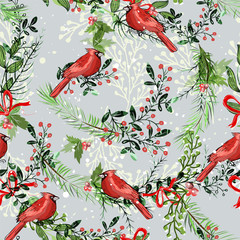 Vintage Christmas elements seamless pattern backgr