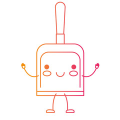 kawaii cartoon hand dustpan in degraded yellow to magenta silhouette