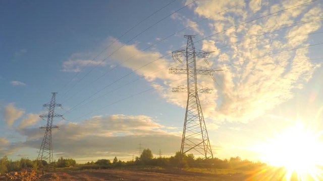 power line at summer sunset timelapse