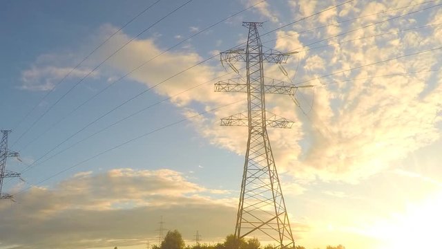 power line at sunset timelapse