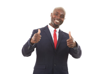 Portrait of African businessman in formal suit posing on white background