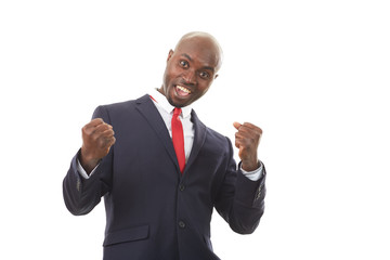 Portrait of African businessman in formal suit posing on white background