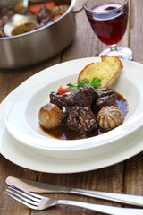 beef bourguignon, beef stewed in red wine, french burgundy cuisine