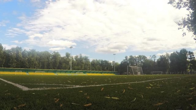 football gate on a field at summer day timelapse