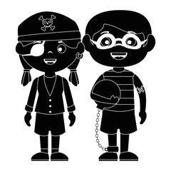 little kids disguised as a pirate and prisoner