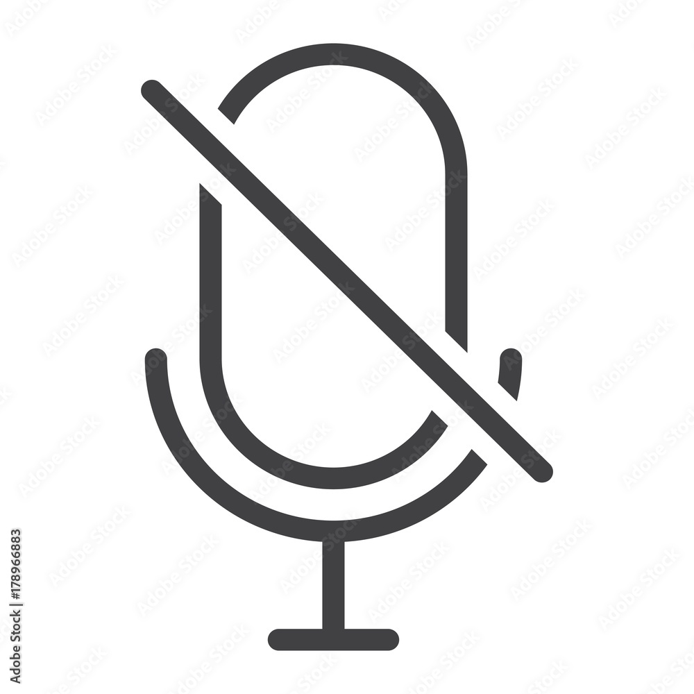 Poster no microphone line icon, web and mobile, no record sign vector graphics, a linear pattern on a white