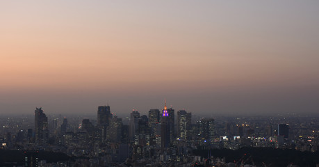 Naklejka na ściany i meble 日本の東京都市風景・夜景「新宿区の高層ビル群などを望む」