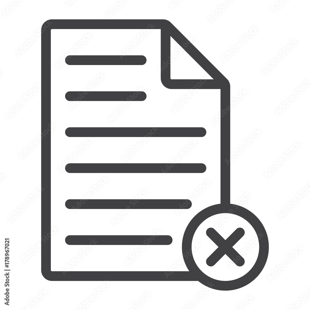 Poster delete document line icon, web and mobile, delete file sign vector graphics, a linear pattern on a w