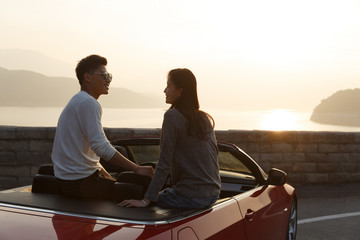 Young couple driving