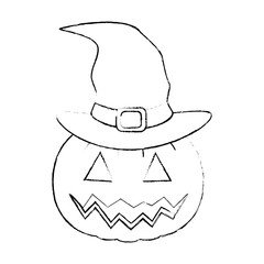 pumpkin hallooween with hat witch decorative icon