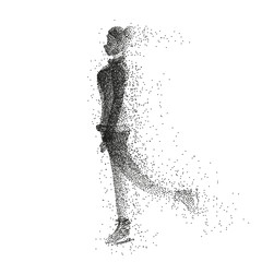 Female ice skater silhouette made of particles. Woman is moving on ice. Monochrome vector illustration. © woters
