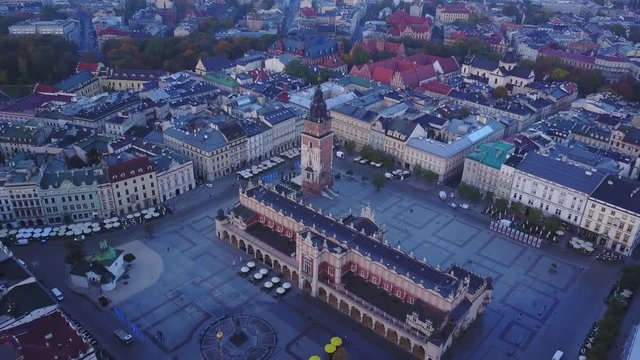 Aerial view of Krakow historic market square, Poland