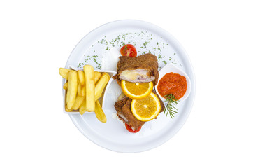Stuffed pork meat meal isolated on white