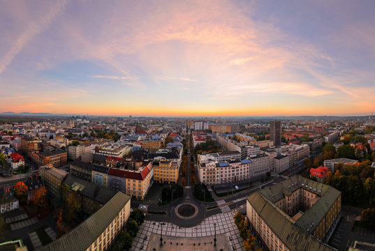 Сityscape of Ostrava in sunset, Czech Republic