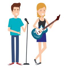 couple singing with microphone