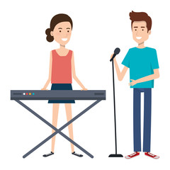 couple singing and playing synthesizer